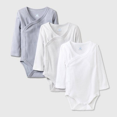  Baby Boys' 3pk Side Snap Long Sleeve Bodysuit - Cloud Island™ Gray