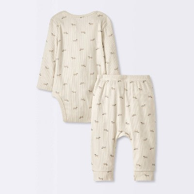 Baby 2pc Weiner Dogs Wide Ribbed Top & Bottom Set - Cloud Island™ Khaki