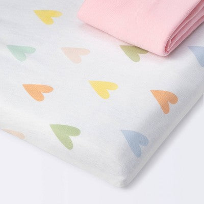  Fitted Playard Jersey Sheet - Cloud Island™ Hearts/Pink 2pk
