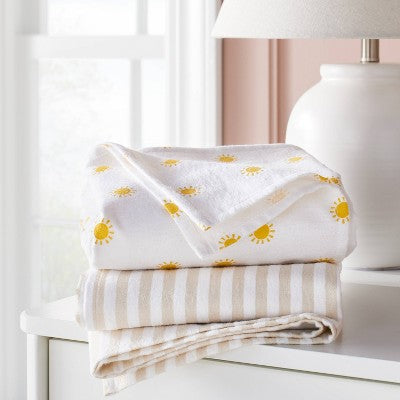  Flannel Swaddle Baby Blankets - Yellow Sun And Stripe - 2pk - Cloud Island™