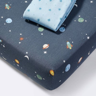  Fitted Jersey Crib Sheet - Space - 2pk - Cloud Island™