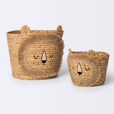  Braided Water Hyacinth Medium Round Storage Basket - Lion - Cloud Island™