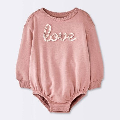  Baby Girls' Love Sweatshirt Romper - Cloud Island™ Pink