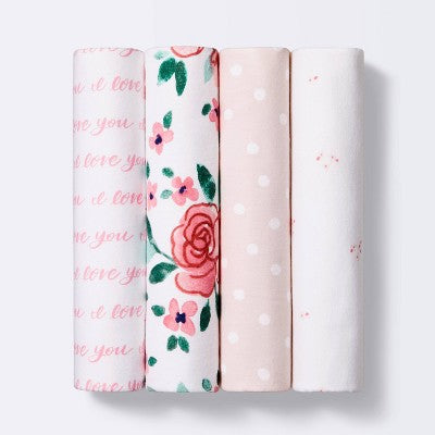  Flannel Baby Blanket In Bloom - Pink - 4pk - Cloud Island™
