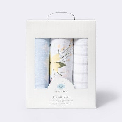 Muslin Swaddle Blankets Meadow - Cloud Island™ Light Blue 3pk