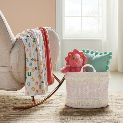  Tufted Fabric Large Round Storage Basket - Khaki And Cream - Cloud Island™