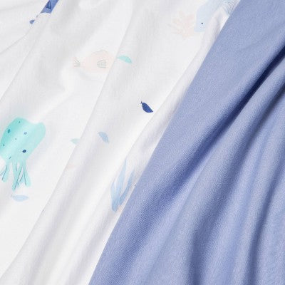  Fitted Jersey Crib Sheet 2pk - Cloud Island™ Fish Friends And Solid Blue