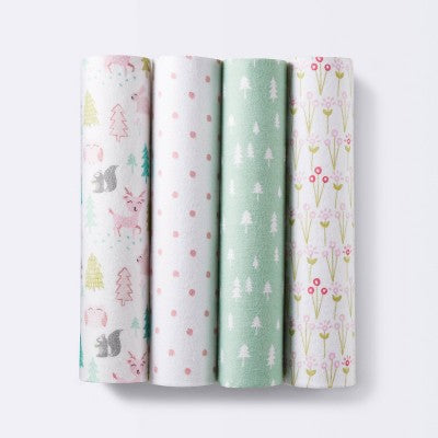  Flannel Baby Blankets Forest Frolic 4pk - Cloud Island™ Pink