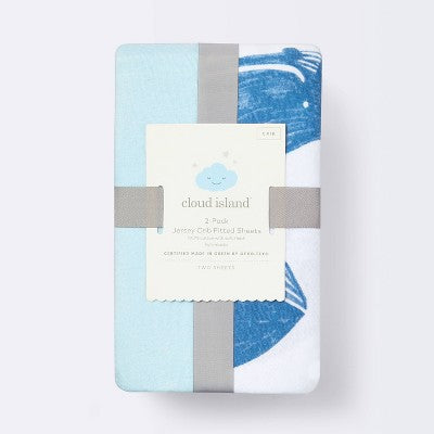  Fitted Jersey Crib Sheet Whales - Solid Blue - 2pk - Cloud Island™