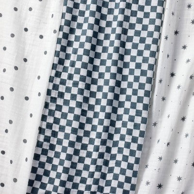  Muslin Swaddle Baby Blanket - Dots & Checks - 3pk - Cloud Island™