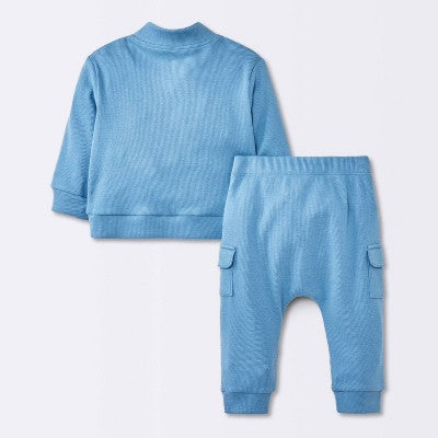  Baby Boys' 2pc Cozy Quarter Zip Top & Bottom Set - Cloud Island™ Blue