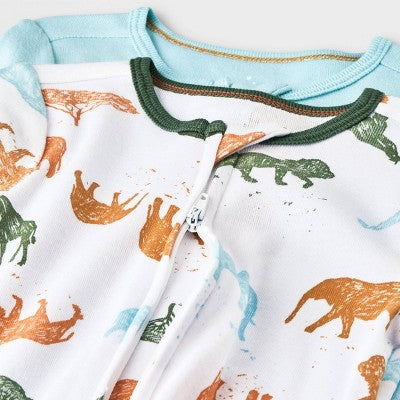  Baby Boys' 2pk Safari Animals Zip Romper - Cloud Island™