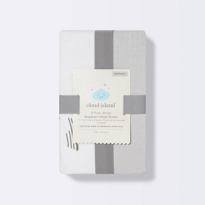  Jersey Bassinet Sheet 2pk - Cloud Island™ Two By Two Animals And Solid Gray