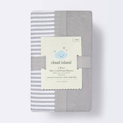  Fitted Mini Crib Sheet - Cloud Island™ - Stripe/Gray - 2pk