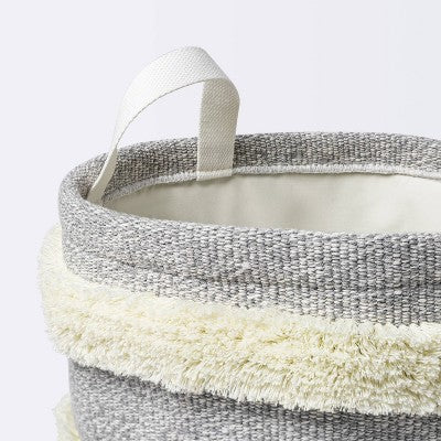  Tufted Canvas Round Storage Bin - Cloud Island™ Medium Gray/Cream