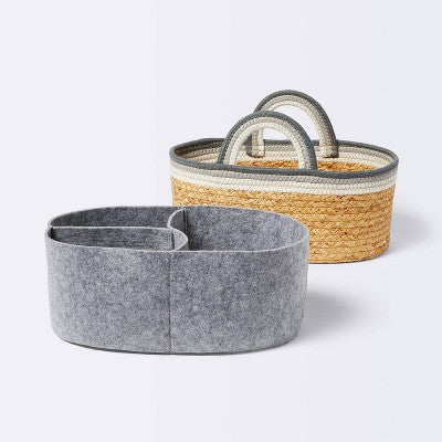  Braided Water Hyacinth Decorative Container With Coiled Rope Handles - Gray - Cloud Island™