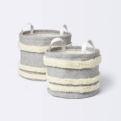  Tufted Canvas Round Storage Bin - Cloud Island™ Gray/Cream Large