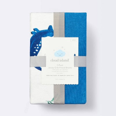  Fitted Jersey Crib Sheet Dino-snore - Solid Blue - 2pk - Cloud Island™