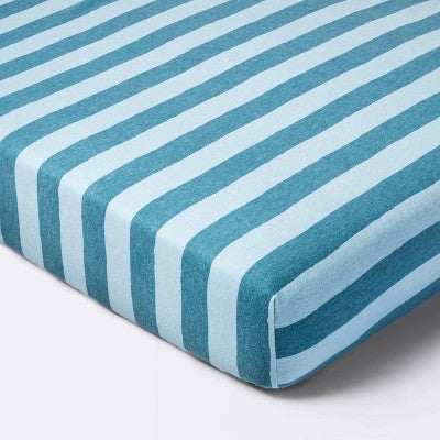  Flannel Fitted Crib Sheet - Blue Stripes - Cloud Island™