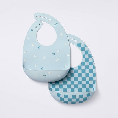  Silicone Bibs - 2pk - Birds/Checker - Cloud Island™