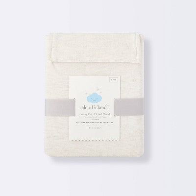  Fitted Jersey Crib Sheet Knit Oatmeal Heather - Cloud Island™ Oatmeal