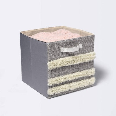  Tufted Canvas 13"x13" Storage Cube - Cloud Island™ Gray/Cream