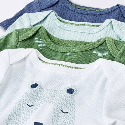  Baby Boys' 4pk Bear Short Sleeve Bodysuits - Cloud Island™ Ivory/Blue/Green