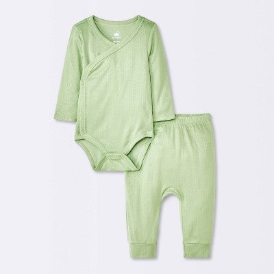 Baby 2pc Neutral Pointelle Top & Bottom Set - Cloud Island™ Green