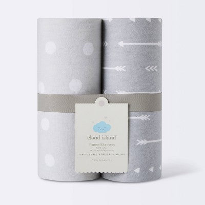  Flannel Swaddle Baby Blankets - Gray Arrows And Dots - 2pk - Cloud Island™