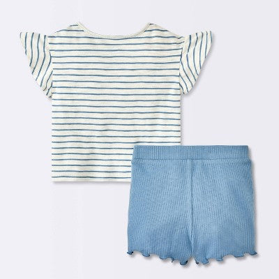  Baby Girls' 2pc Striped Pocket T-Shirt & Bike Shorts Set - Cloud Island™ Blue