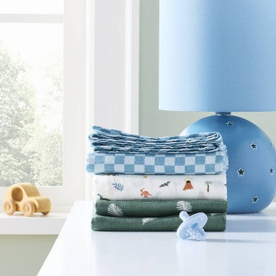  Muslin Swaddle Baby Blanket - Dino Check - 3pk - Cloud Island™