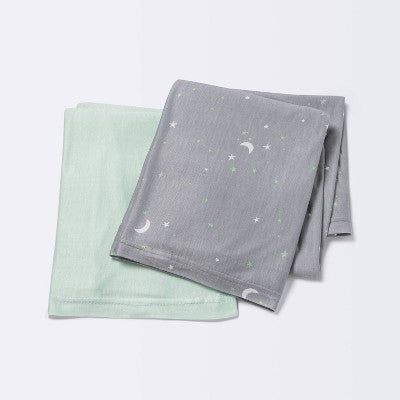  Jersey Swaddle Blanket 2pk - Cloud Island™ Gray Stars