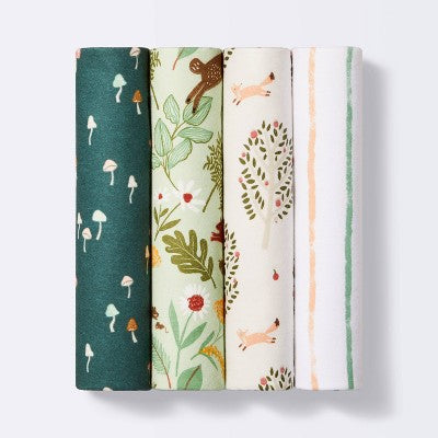  Flannel Baby Blanket Fauna - Green/White/Pink - 4pk - Cloud Island™