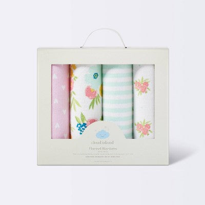  Flannel Baby Blankets Floral Fields 4pk - Cloud Island™