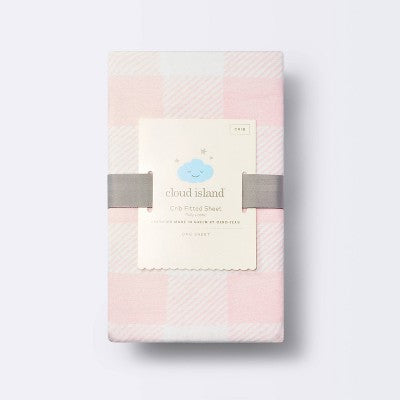  Polyester Rayon Fitted Crib Sheet - Pink Gingham - Cloud Island™