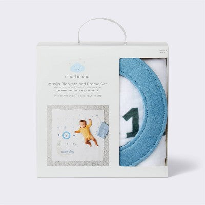  Muslin Blanket With Felt Frame - Blue - Cloud Island™