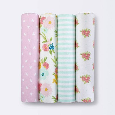  Flannel Baby Blankets Floral Fields 4pk - Cloud Island™