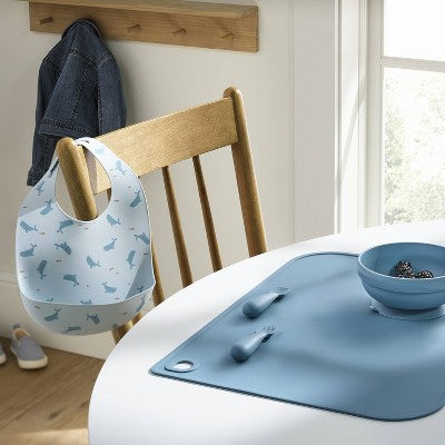  Silicone Bib And Utensil Feeding Set - 4pc - Blue - Cloud Island™