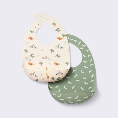  Silicone Bibs - 2pk - Animals/Cresents - Cloud Island™