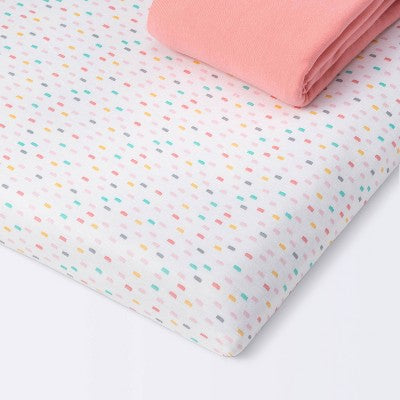  Fitted Play Yard Jersey Sheet - Cloud Island™ Confetti/Coral 2pk
