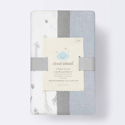  Fitted Jersey Crib Sheet - Cloud Island™ Giraffes/Dark Gray 2pk