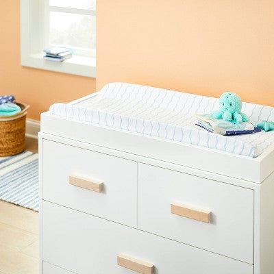  Plush Changing Pad Cover Sea Stripe - White/Blue - Cloud Island™