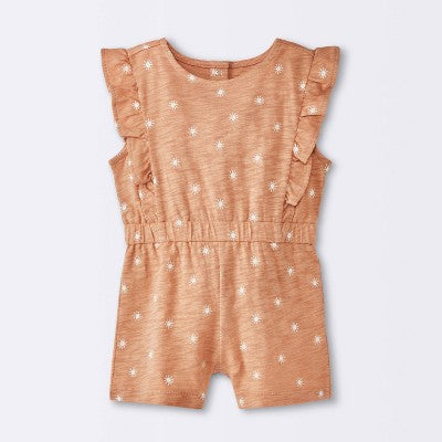  Baby Girls' Sun Stamps Printed Ruffle Romper - Cloud Island™ Tan