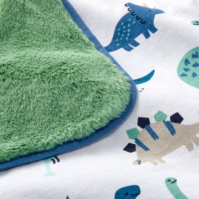  Jersey Knit Reversible Faux Fur Blanket Dinos - Cloud Island™ Blue/Green