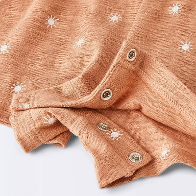  Baby Girls' Sun Stamps Printed Ruffle Romper - Cloud Island™ Tan