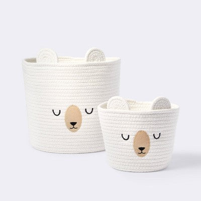  Medium Coiled Rope Round Basket Sleepy Bear - Cream - Cloud Island™