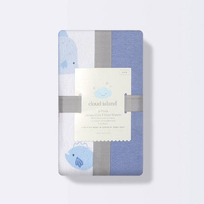  Fitted Jersey Crib Sheet 2pk - Cloud Island™ Fish Friends And Solid Blue