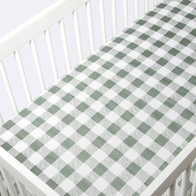  Fitted Crib Sheet - Cloud Island™ Green Gingham