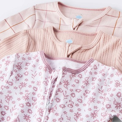  Baby Girls' 3pk Floral Tight Fit Sleep N' Play - Cloud Island™ Peach