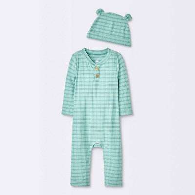  Baby Boys' Jacquard Checkered Romper & Hat - Cloud Island™ Blue